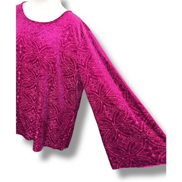 Cato Magenta Velvet Velour Blouse Top | Damask Pattern Tunic | Plus Size 22W/24W - Picture 4 of 11